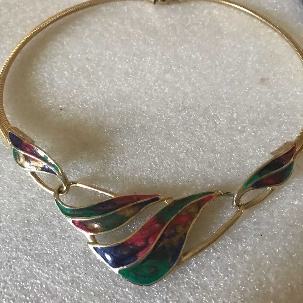 Gold-Tone Multicolor Enamel Wave Collar Necklace - Women Jewelry